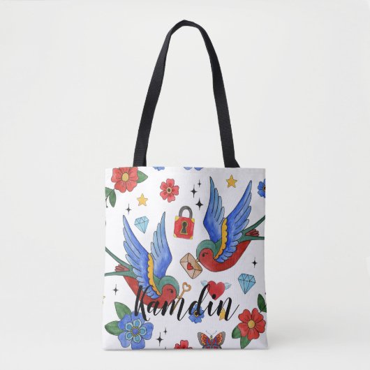 Personalisiert Tote Bag Traditioneller Bird Tattoo Tasche (Vorderseite)