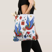 Personalisiert Tote Bag Traditioneller Bird Tattoo Tasche (Von Nahem)