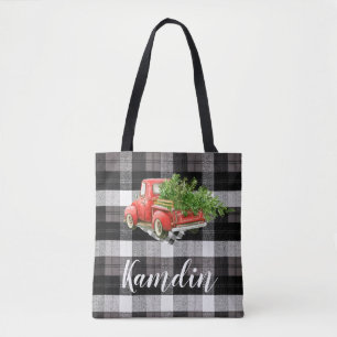 Personalisiert Tote Bag XMAS Truck Baffalo Kariert Tasche