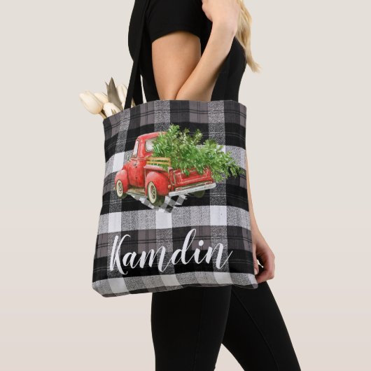 Personalisiert Tote Bag XMAS Truck Baffalo Kariert Tasche (Von Nahem)