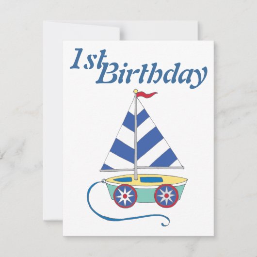 Personalisiert Toy Sailboat Baby Boy Geburtstag Ei Einladung (Vorderseite)
