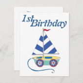 Personalisiert Toy Sailboat Baby Boy Geburtstag Ei Einladung (Vorne/Hinten)