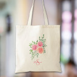 Personalisiert Tragetasche<br><div class="desc">Diese hübsche Tasche ist mit einem Aquarell aus Rose und Blättern in Rosa-,  Korallen- und Grüntönen dekoriert. Einfach anpassbar. Original Wasserfarbe © Michele Davies.</div>