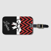 Personalisiert Travel Red Schwarz-weiß Bow Zickzac Gepäckanhänger (Vorderseite (Horizontal))