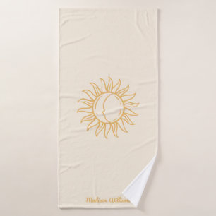 Personalisiert Trendy Boho Mystical Yellow Sun Moo Badehandtuch