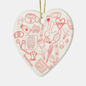 Personalisiert trendy Heart Shaped Nurse Doodle Keramik Ornament (Links)