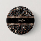 Personalisiert Trendy Leopard Black Gold Glitzer Button (Vorderseite)