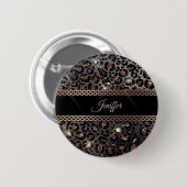Personalisiert Trendy Leopard Black Gold Glitzer Button (Vorne & Hinten)