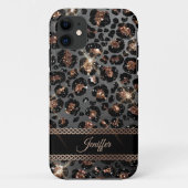 Personalisiert Trendy Leopard Black Gold Glitzer Case-Mate iPhone Hülle (Rückseite)