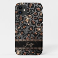 Personalisiert Trendy Leopard Black Gold Glitzer