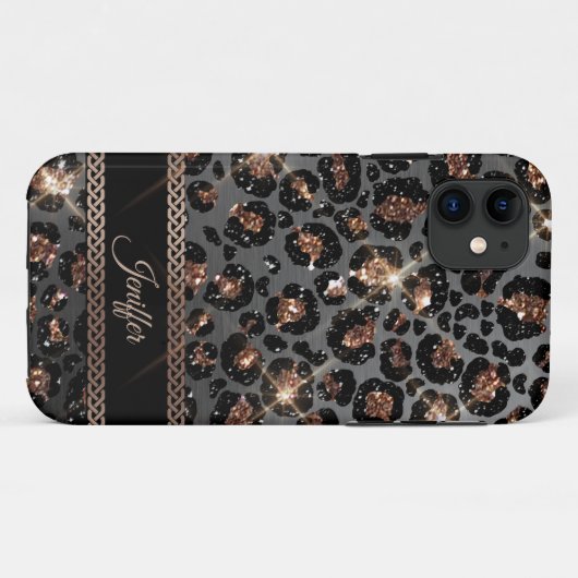 Personalisiert Trendy Leopard Black Gold Glitzer   Case-Mate iPhone Hülle (Rückseite (Horizontal))