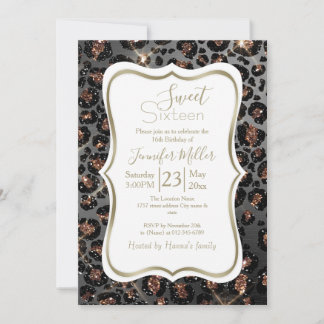 Personalisiert Trendy Leopard Black Gold Glitzer Einladung