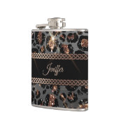 Personalisiert Trendy Leopard Black Gold Glitzer   Flachmann (Links)