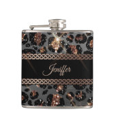 Personalisiert Trendy Leopard Black Gold Glitzer Flachmann (Vorderseite)