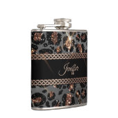 Personalisiert Trendy Leopard Black Gold Glitzer   Flachmann (Rechts)