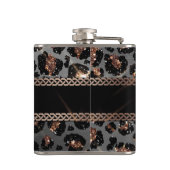 Personalisiert Trendy Leopard Black Gold Glitzer   Flachmann (Rückseite)