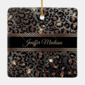 Personalisiert Trendy Leopard Black Gold Glitzer Keramikornament (Rückseite)