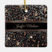 Personalisiert Trendy Leopard Black Gold Glitzer Keramikornament (Vorderseite)