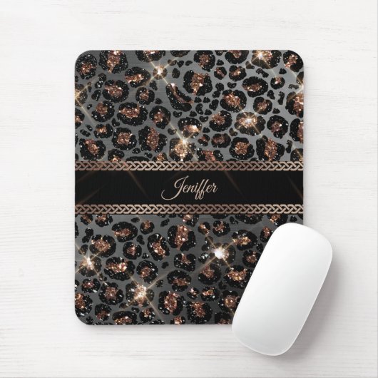 Personalisiert Trendy Leopard Black Gold Glitzer Mousepad (Mit Mouse)