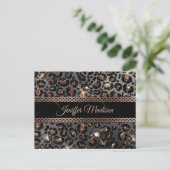 Personalisiert Trendy Leopard Black Gold Glitzer Postkarte (Stehend Vorderseite)