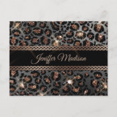 Personalisiert Trendy Leopard Black Gold Glitzer Postkarte (Vorderseite)