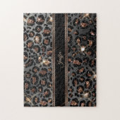 Personalisiert Trendy Leopard Black Gold Glitzer Puzzle (Vertikal)