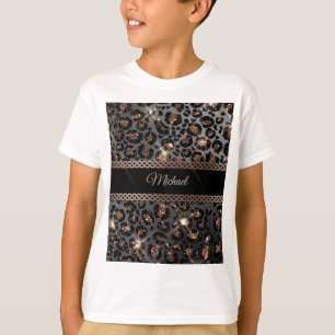 Personalisiert Trendy Leopard Black Gold Glitzer T-Shirt