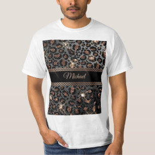 Personalisiert Trendy Leopard Black Gold Glitzer T-Shirt