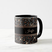 Personalisiert Trendy Leopard Black Gold Glitzer Tasse (VorderseiteRechts)