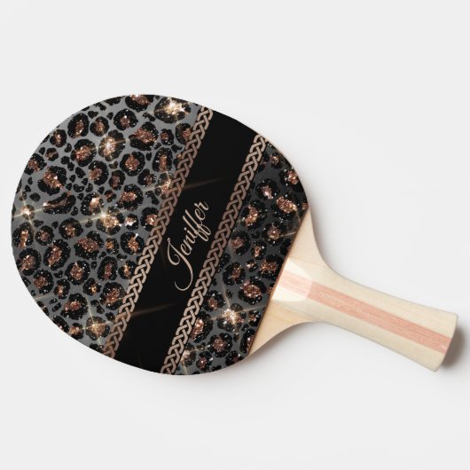 Personalisiert Trendy Leopard Black Gold Glitzer   Tischtennis Schläger (Seitenansicht)