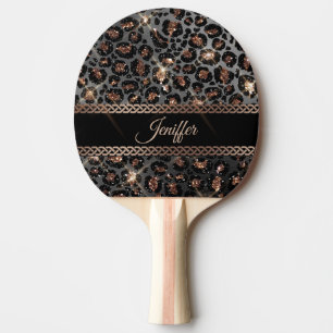 Personalisiert Trendy Leopard Black Gold Glitzer Tischtennis Schläger