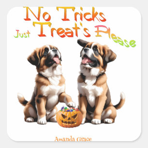 Personalisiert Trick Leckerei Halloween Saint Bern Quadratischer Aufkleber