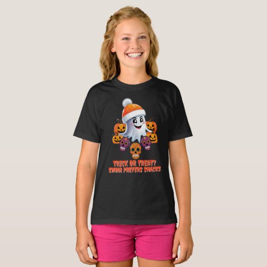 Personalisiert Trick oder Treat Boo Funny Hallowee T-Shirt (Vorne ganz)