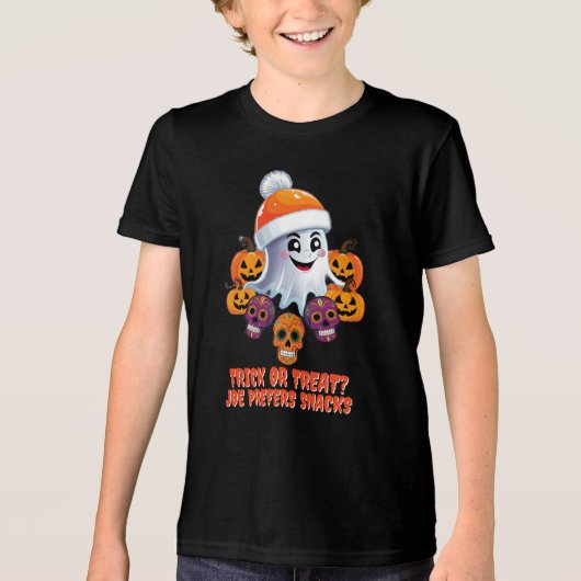 Personalisiert Trick oder Treat Boo Funny Hallowee Tri-Blend Shirt (Vorderseite)