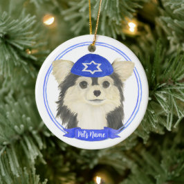 Personalisiert Tricolor Chihuahua Hanukkah Keramik Ornament