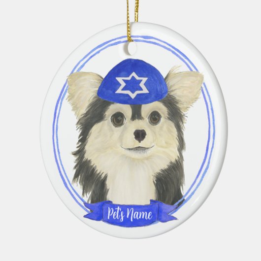 Personalisiert Tricolor Chihuahua Hanukkah Keramik Ornament (Links)