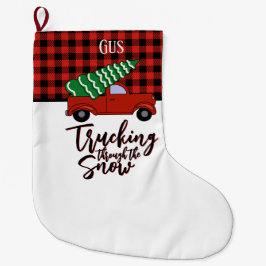 Personalisiert Truck Weihnachts-Strumpf Rot Karier Großer Weihnachtsstrumpf