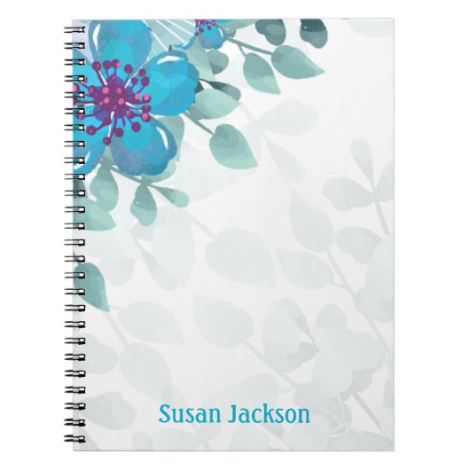 Personalisiert Türkis Floral Notizblock (Vorderseite)