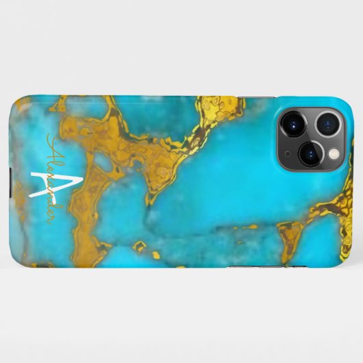 Personalisiert-Türkis-GOLD-Marmor-HAUSHALT iPhone Hülle (Rückseite (Horizontal))