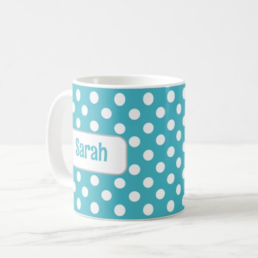 Personalisiert Türkis Polka Dot Tasse (Vorderseite Links)