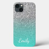 Personalisiert Türkis und Silver Glitzer Ombre Case-Mate iPhone Hülle (Rückseite)