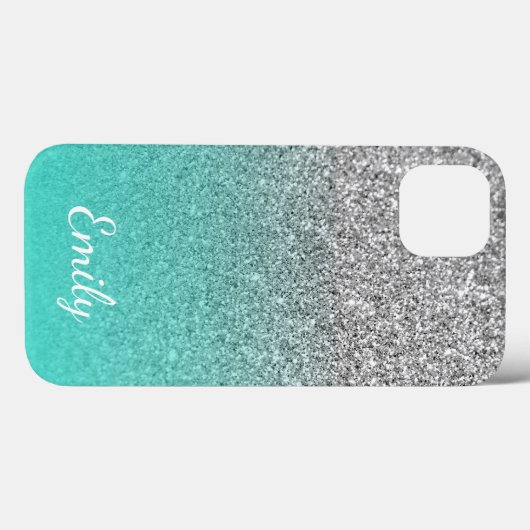 Personalisiert Türkis und Silver Glitzer Ombre Case-Mate iPhone Hülle (Rückseite (Horizontal))