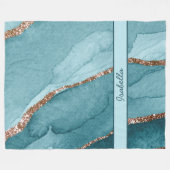 Personalisiert türkisfarbene Aquamarine Marble Aga Fleecedecke (Vorderseite (Horizontal))