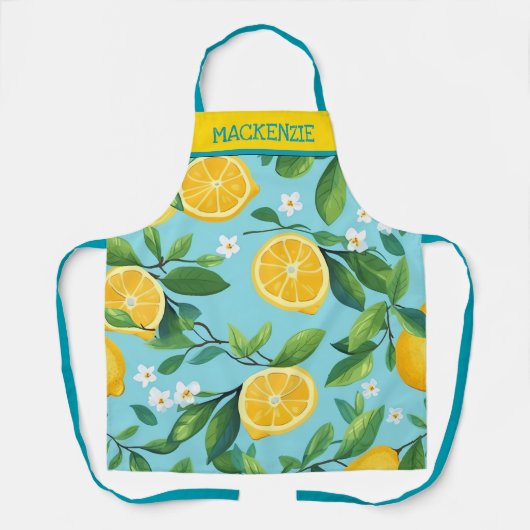 Personalisiert türkisfarbene Lemon Print Schürze (Vorderseite)