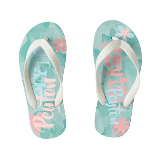 Personalisiert türkisfarbene Showwave Camouflage Kinderbadesandalen (Fußbett)