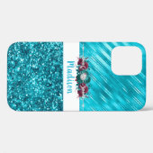 Personalisiert türkisfarbener Glitzer Case-Mate iPhone Hülle (Rückseite (Horizontal))