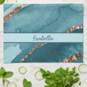 Personalisiert türkisfarbenes Aquamarines Goldmarm Geschirrtuch (Gefaltet)