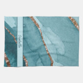 Personalisiert türkisfarbenes Aquamarines Goldmarm Geschirrtuch (Horizontal)