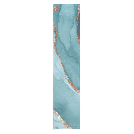 Personalisiert türkisfarbenes Aquamarines Goldmarm Kurzer Tischläufer