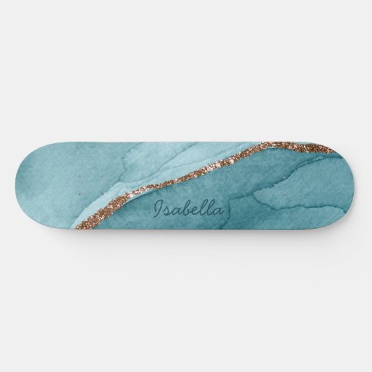 Personalisiert türkisfarbenes Aquamarines Goldmarm Skateboard (Horizontal)